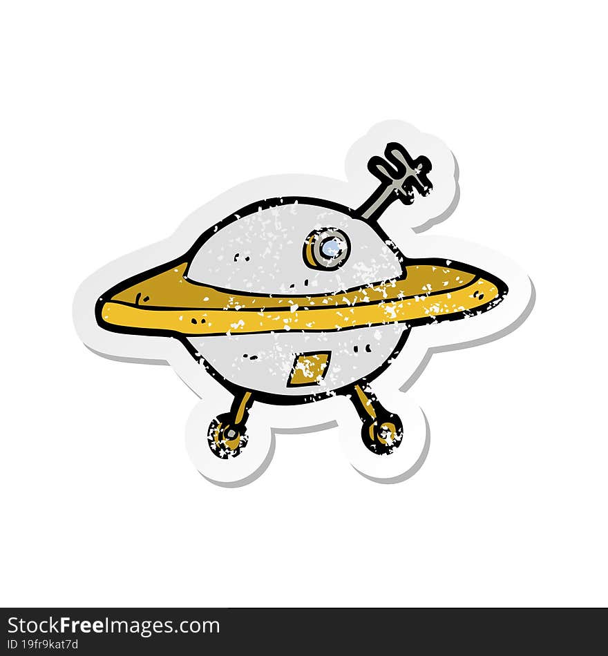 Retro Distressed Sticker Of A Cartoon Flying Saucer