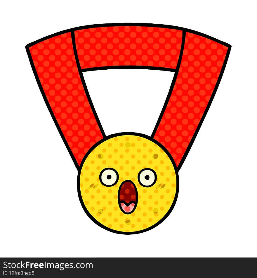 comic book style cartoon of a gold medal