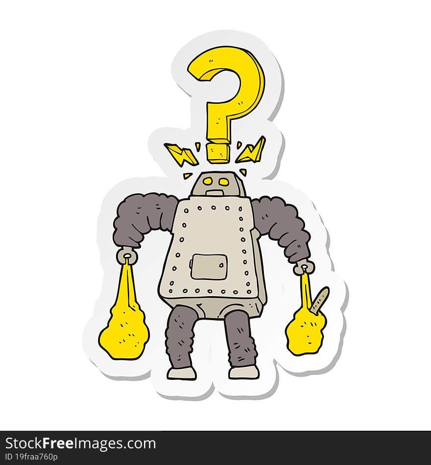 Sticker Of A Cartoon Confused Robot Carrying Shopping