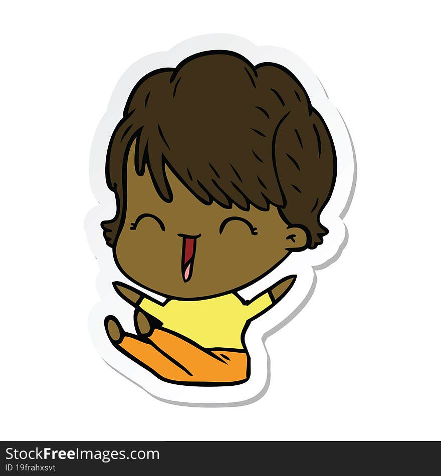 sticker of a cartoon laughing woman