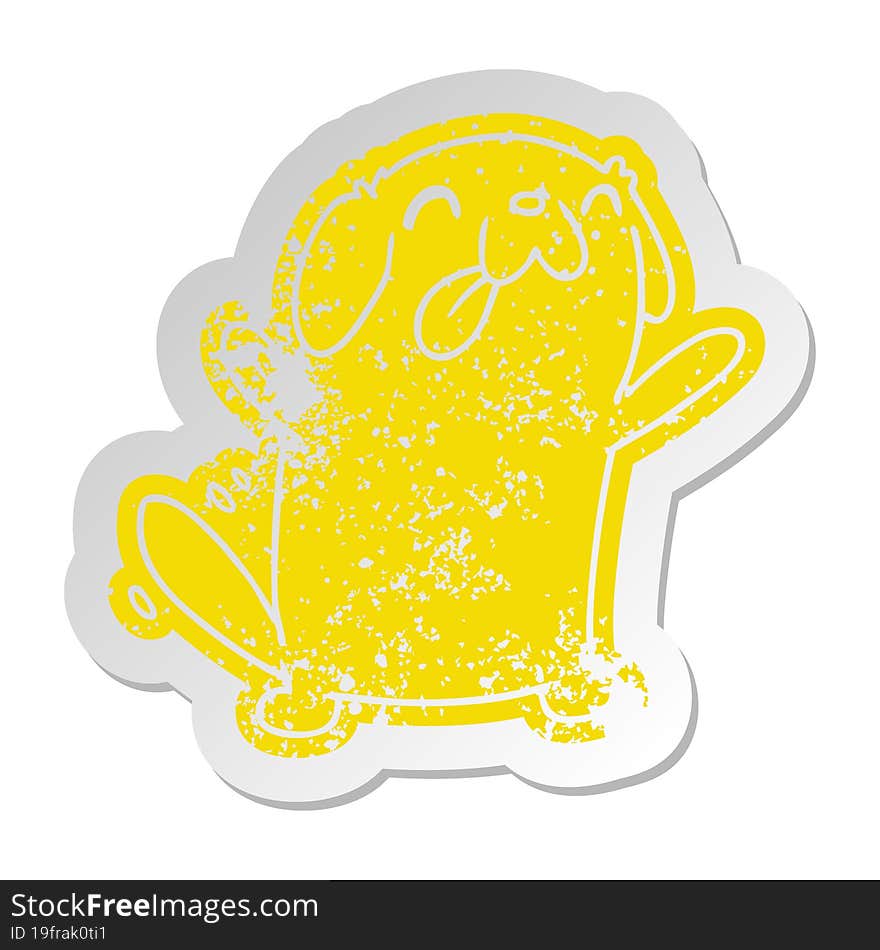 distressed old cartoon sticker kawaii of a cute dog. distressed old cartoon sticker kawaii of a cute dog