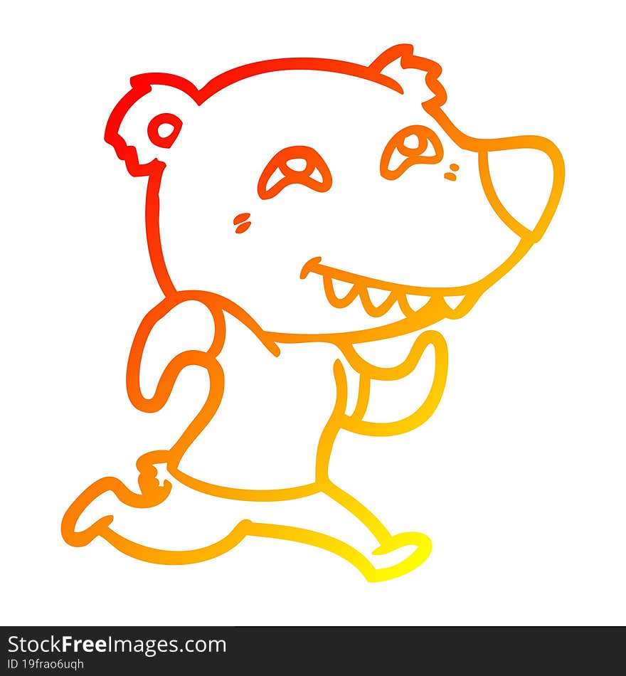 warm gradient line drawing cartoon bear running