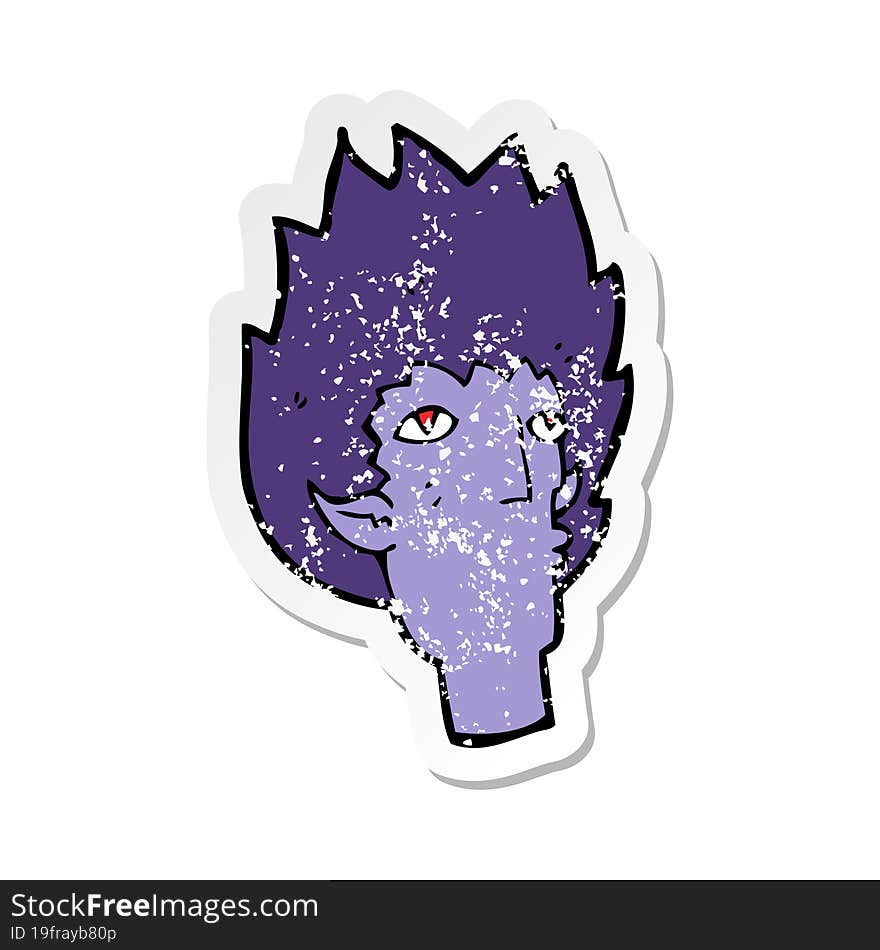 retro distressed sticker of a cartoon vampire face