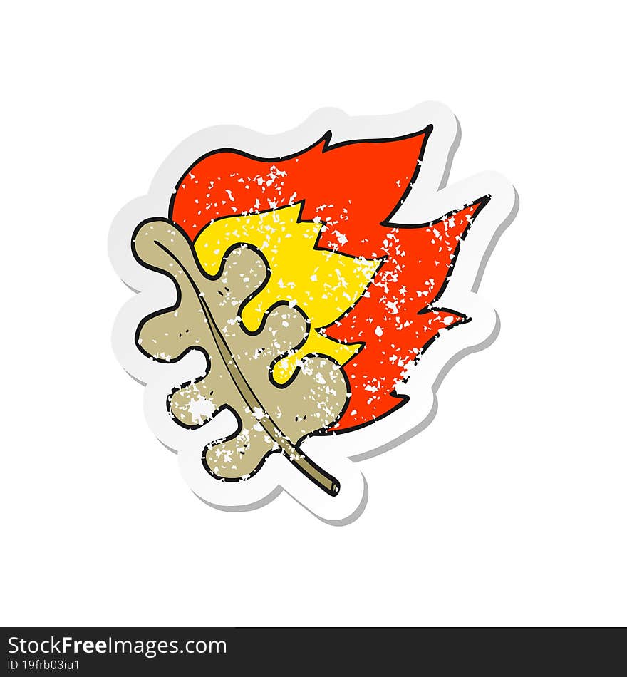 retro distressed sticker of a cartoon burning dry leaf