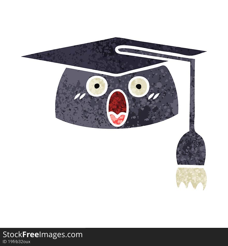 retro illustration style cartoon graduation hat