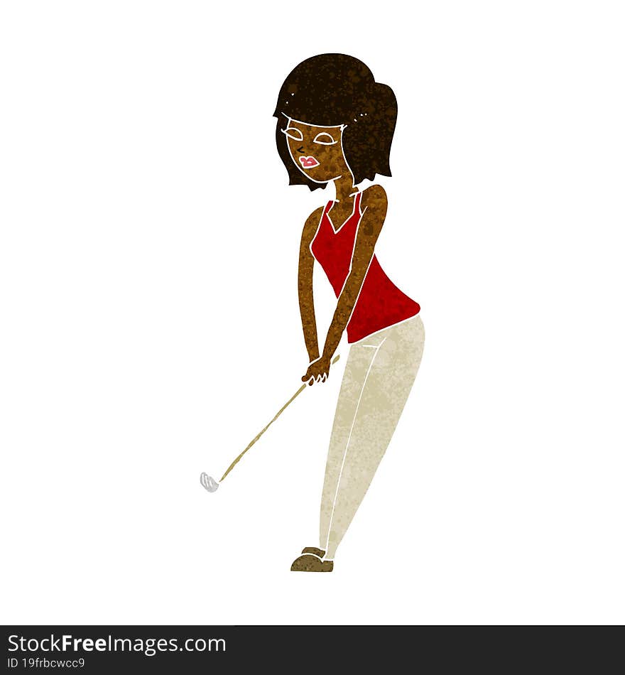 cartoon woman playing golf