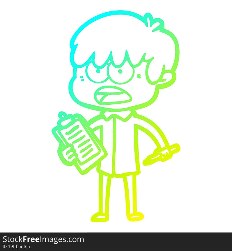 Cold Gradient Line Drawing Worried Cartoon Boy