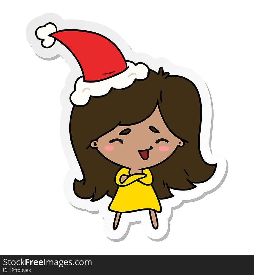 hand drawn christmas sticker cartoon of kawaii girl