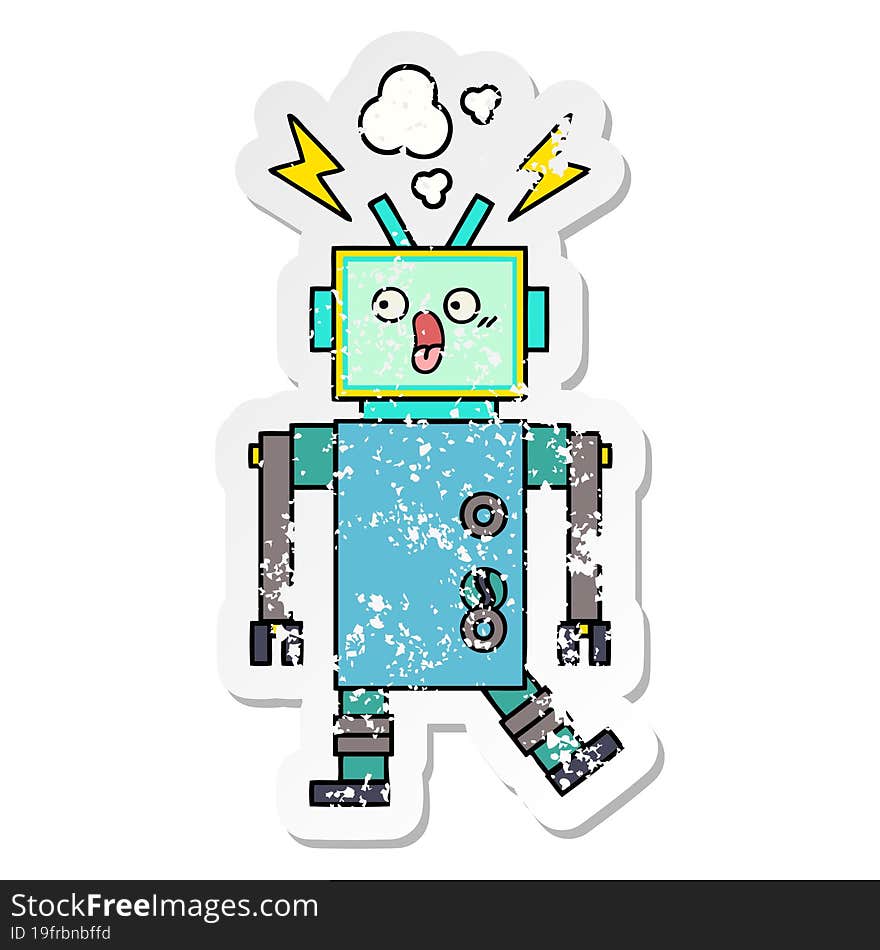 distressed sticker of a cute cartoon robot