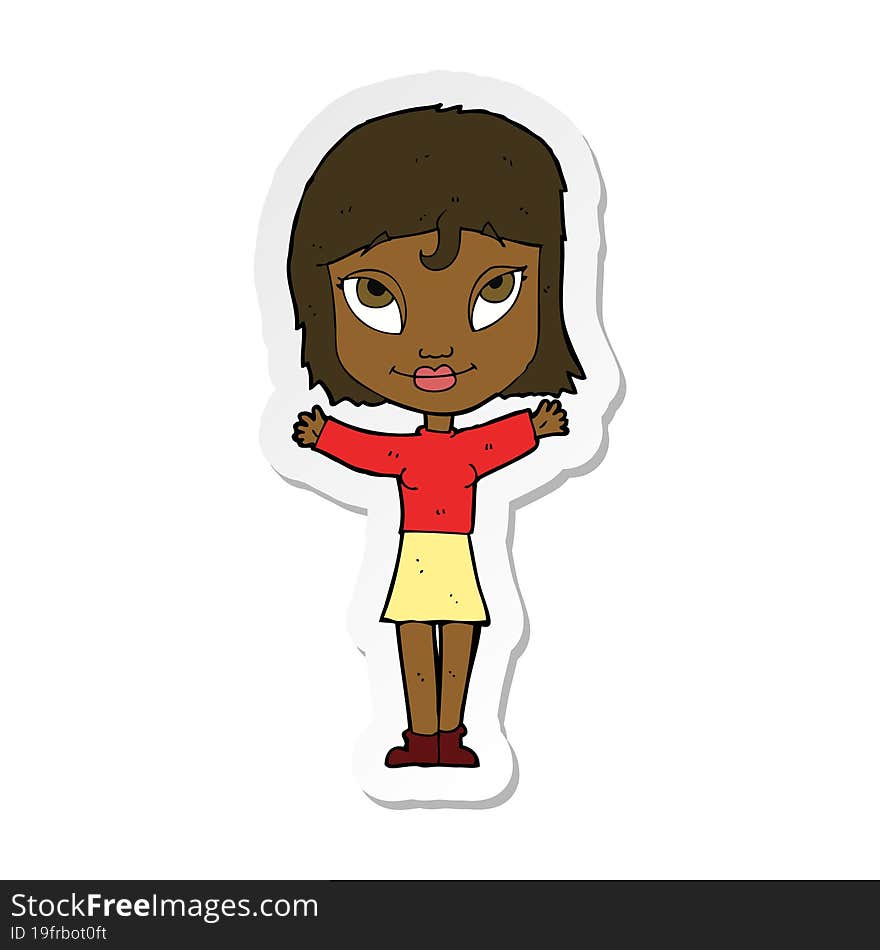 sticker of a cartoon woman with open arms