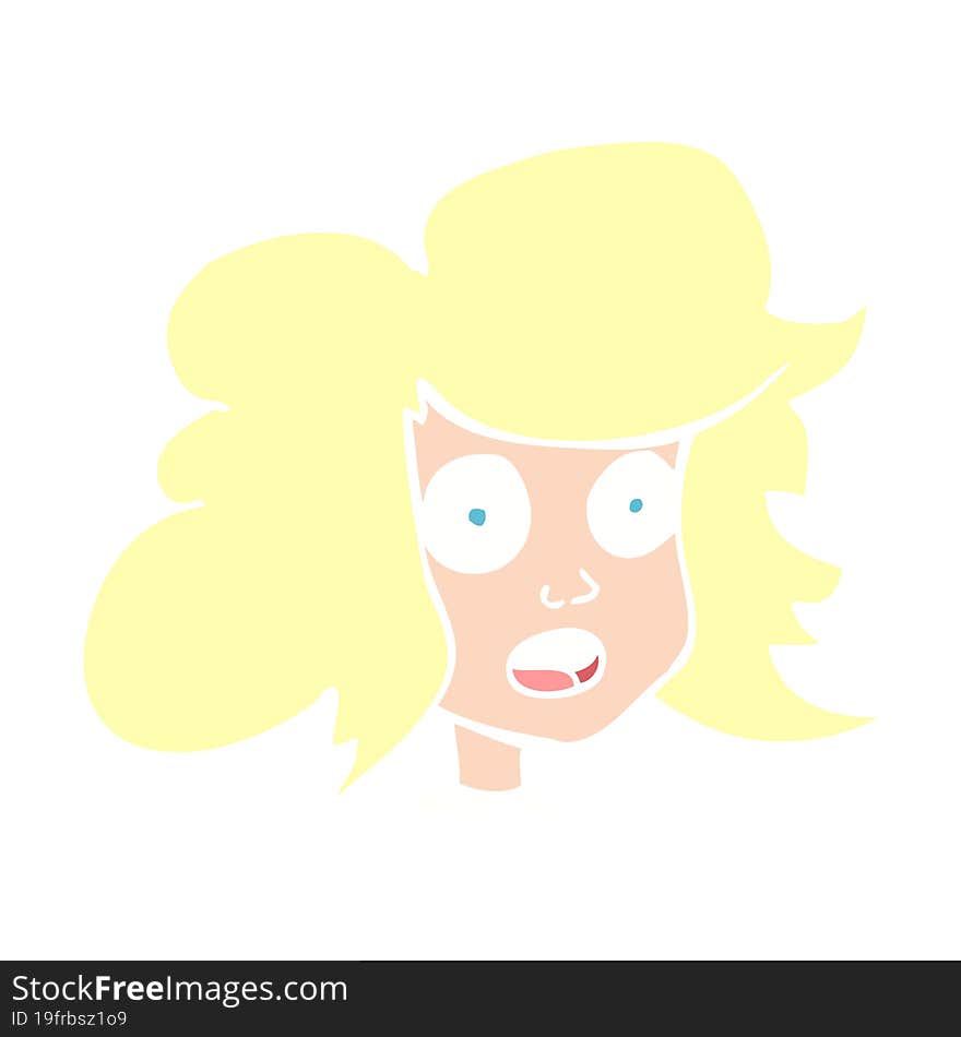 flat color illustration of surprised female face. flat color illustration of surprised female face