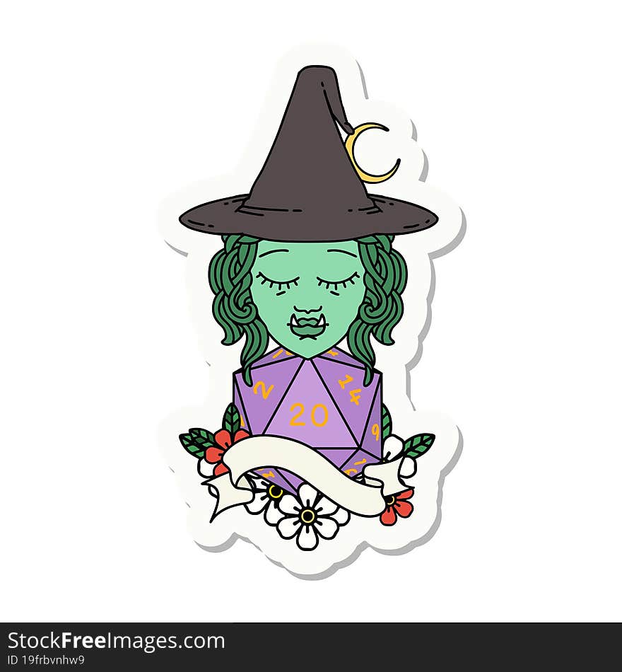 Half Orc Witch Character With Natural Twenty Dice Roll Sticker