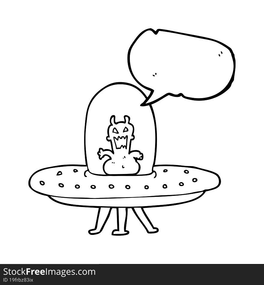 Speech Bubble Cartoon Alien In Flying Saucer