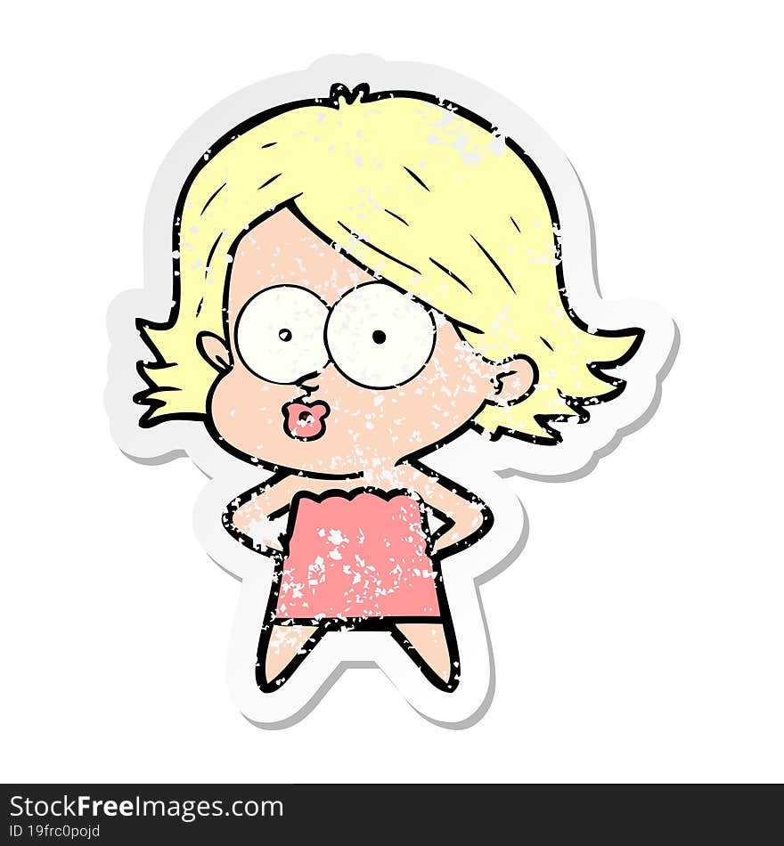 distressed sticker of a cartoon girl pouting