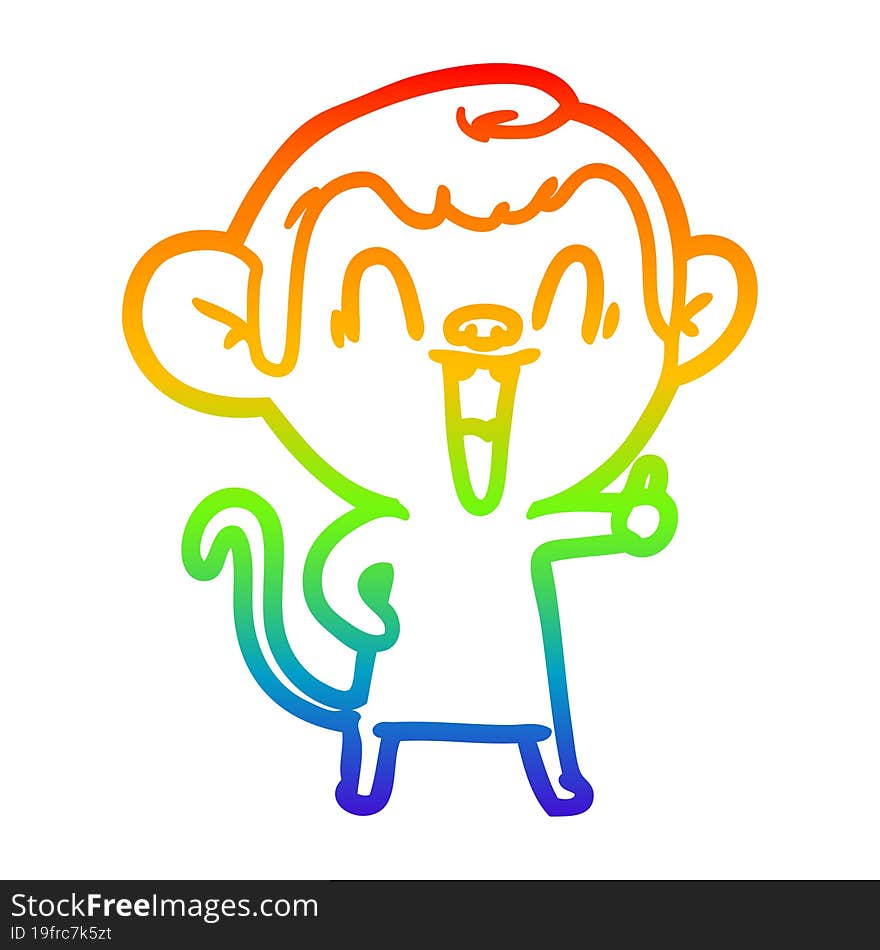 rainbow gradient line drawing of a cartoon laughing monkey