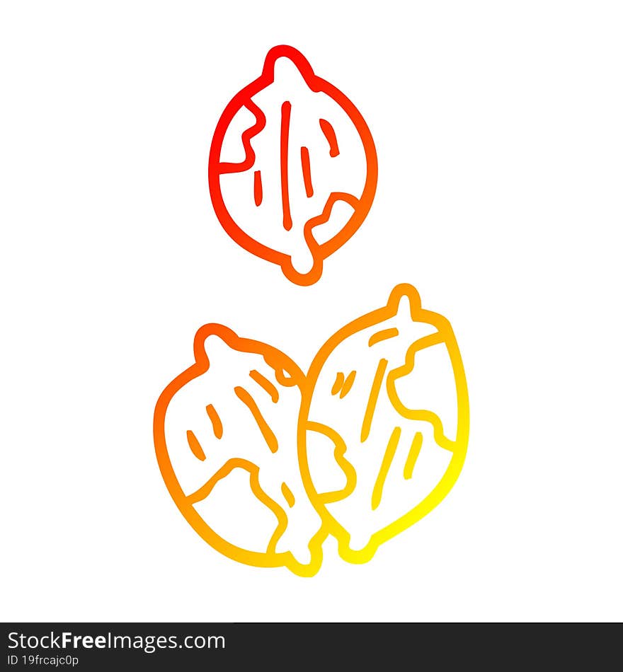 warm gradient line drawing of a cartoon nuts in shells