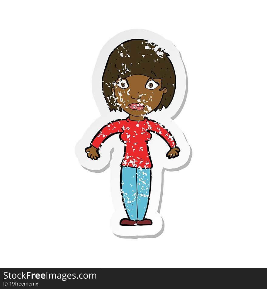 retro distressed sticker of a cartoon surprised woman