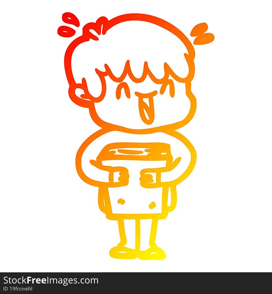 Warm Gradient Line Drawing Cartoon Laughing Boy