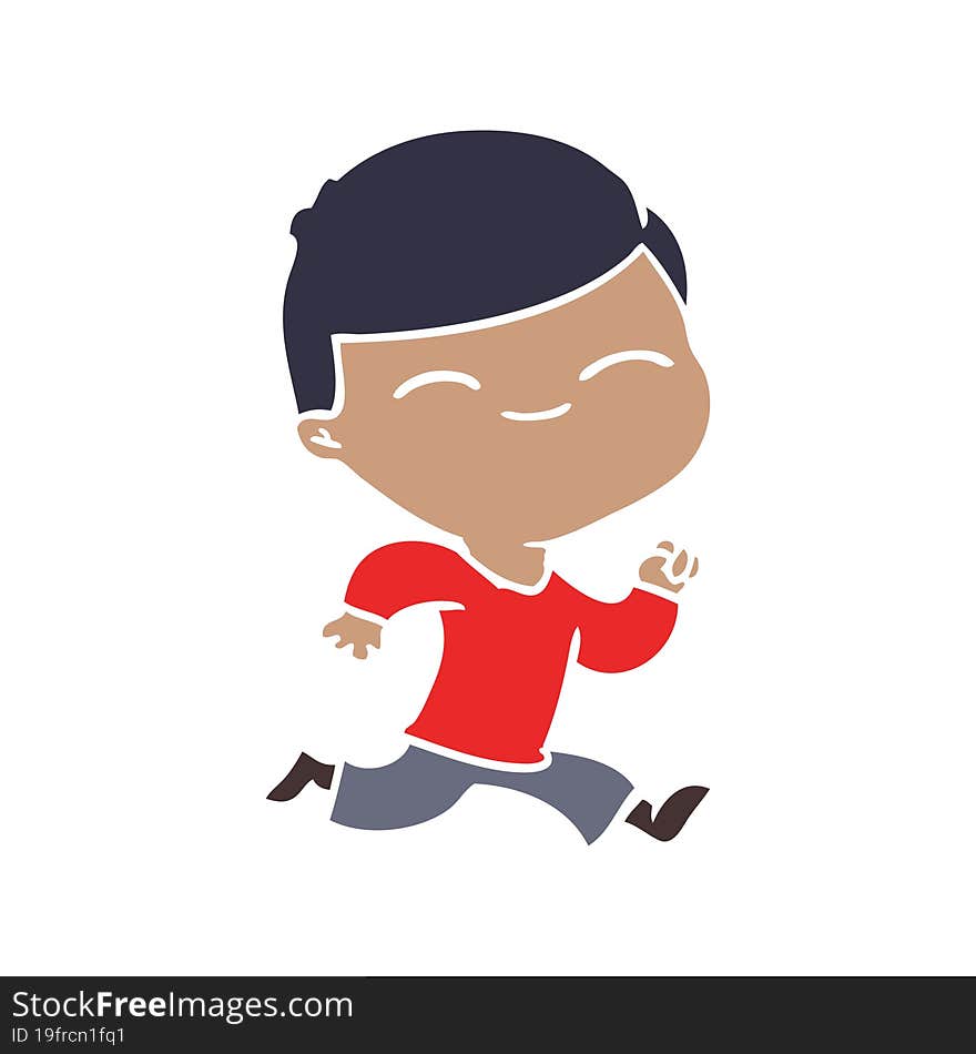 flat color style cartoon smiling boy running