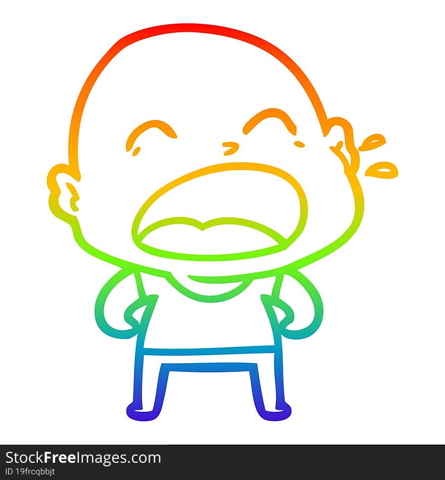 Rainbow Gradient Line Drawing Cartoon Shouting Bald Man