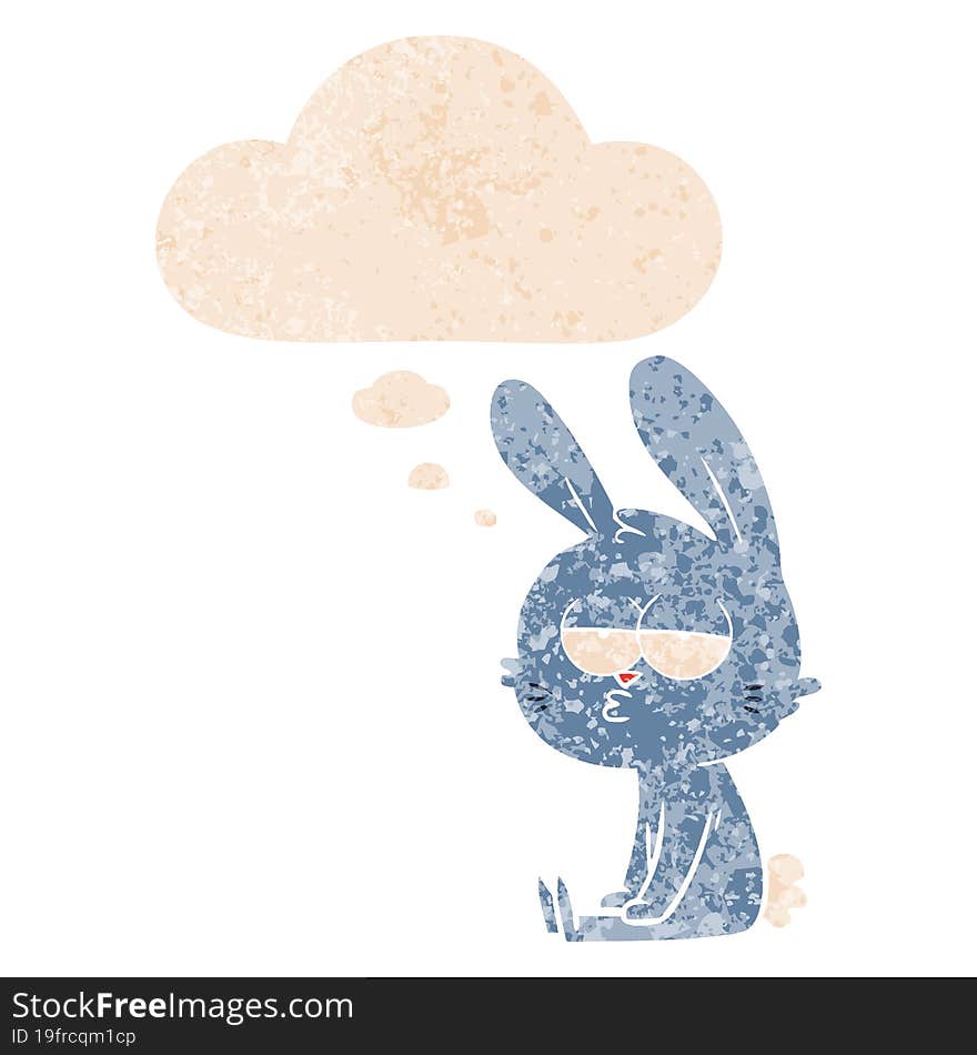 cute cartoon rabbit with thought bubble in grunge distressed retro textured style. cute cartoon rabbit with thought bubble in grunge distressed retro textured style