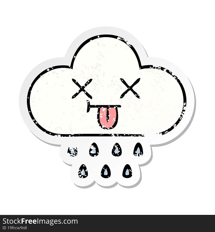 Distressed Sticker Of A Cute Cartoon Rain Cloud