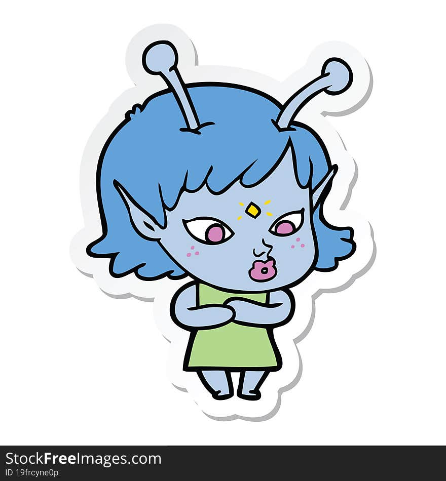 sticker of a pretty cartoon alien girl