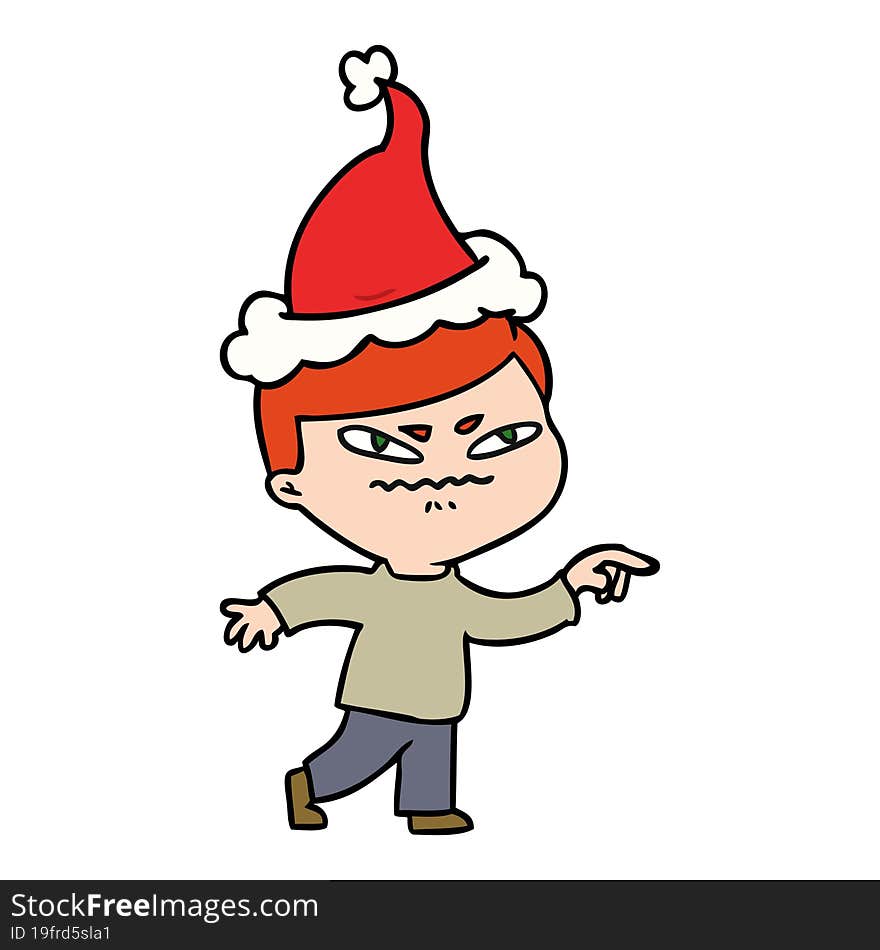 Line Drawing Of A Angry Man Pointing Wearing Santa Hat