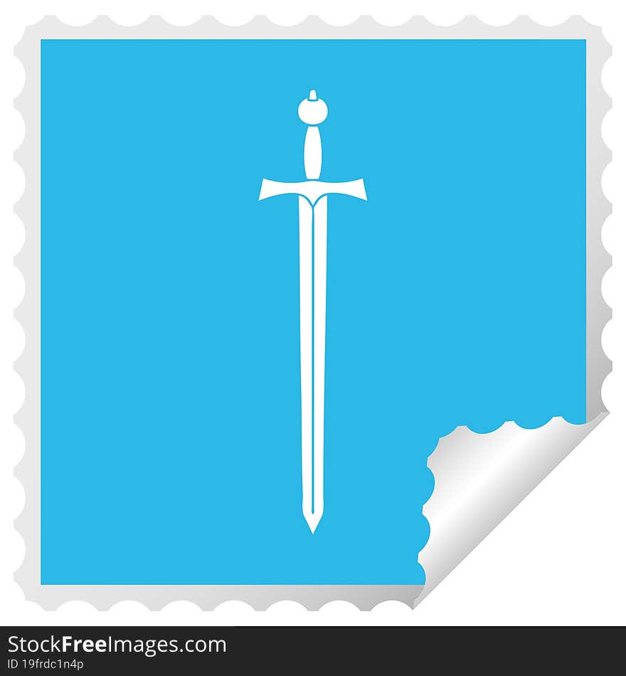 quirky square peeling sticker cartoon sword