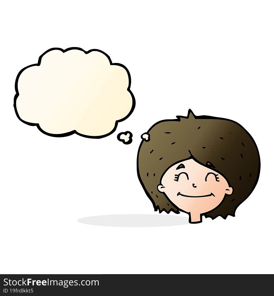 cartoon happy female face with thought bubble