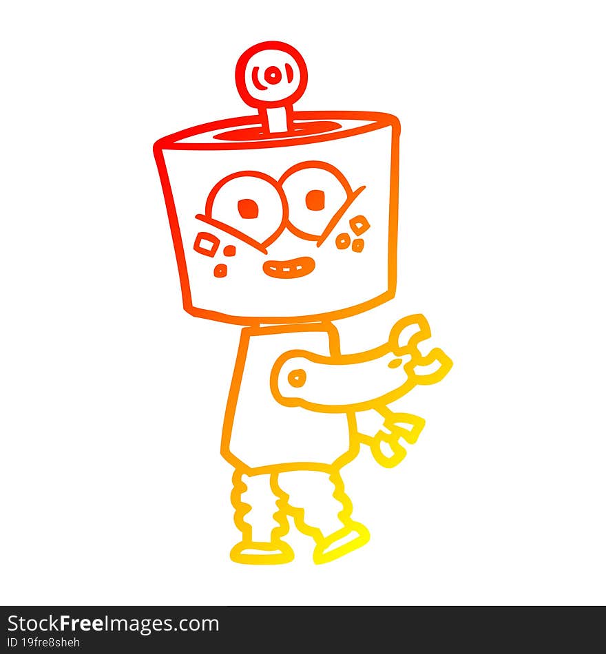 warm gradient line drawing of a happy cartoon robot