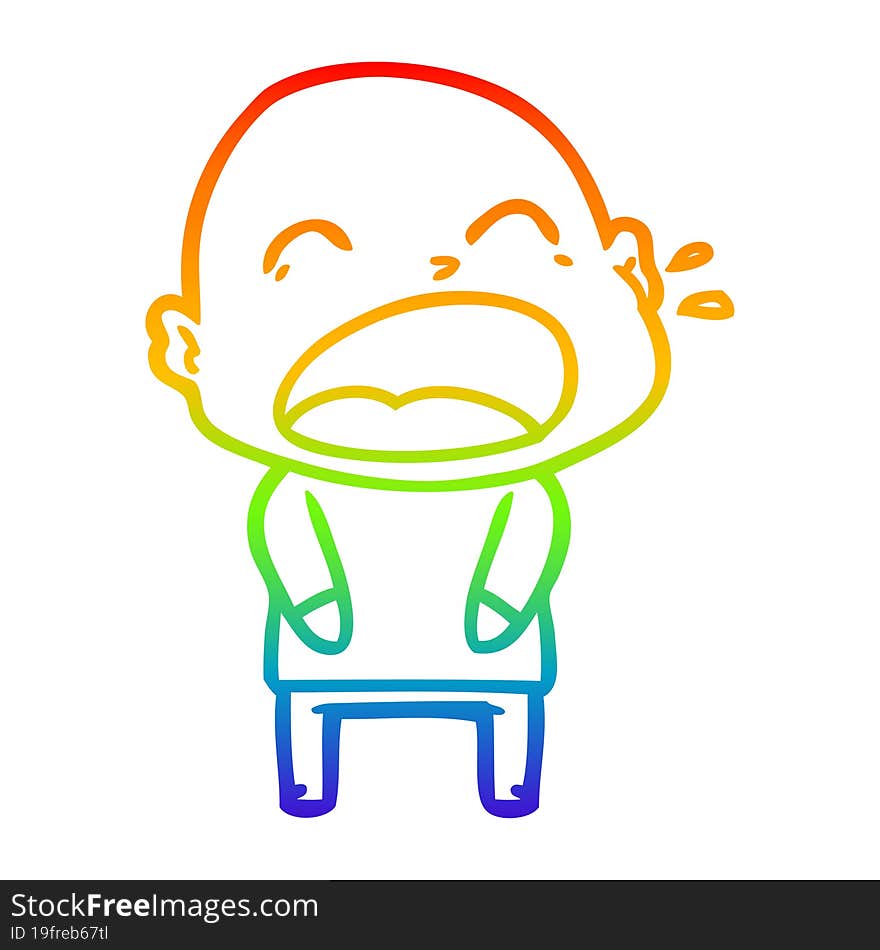 rainbow gradient line drawing cartoon shouting bald man