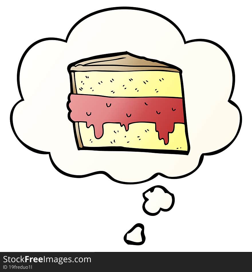 cartoon cake and thought bubble in smooth gradient style