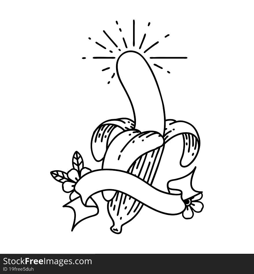 banner with black line work tattoo style peeled banana