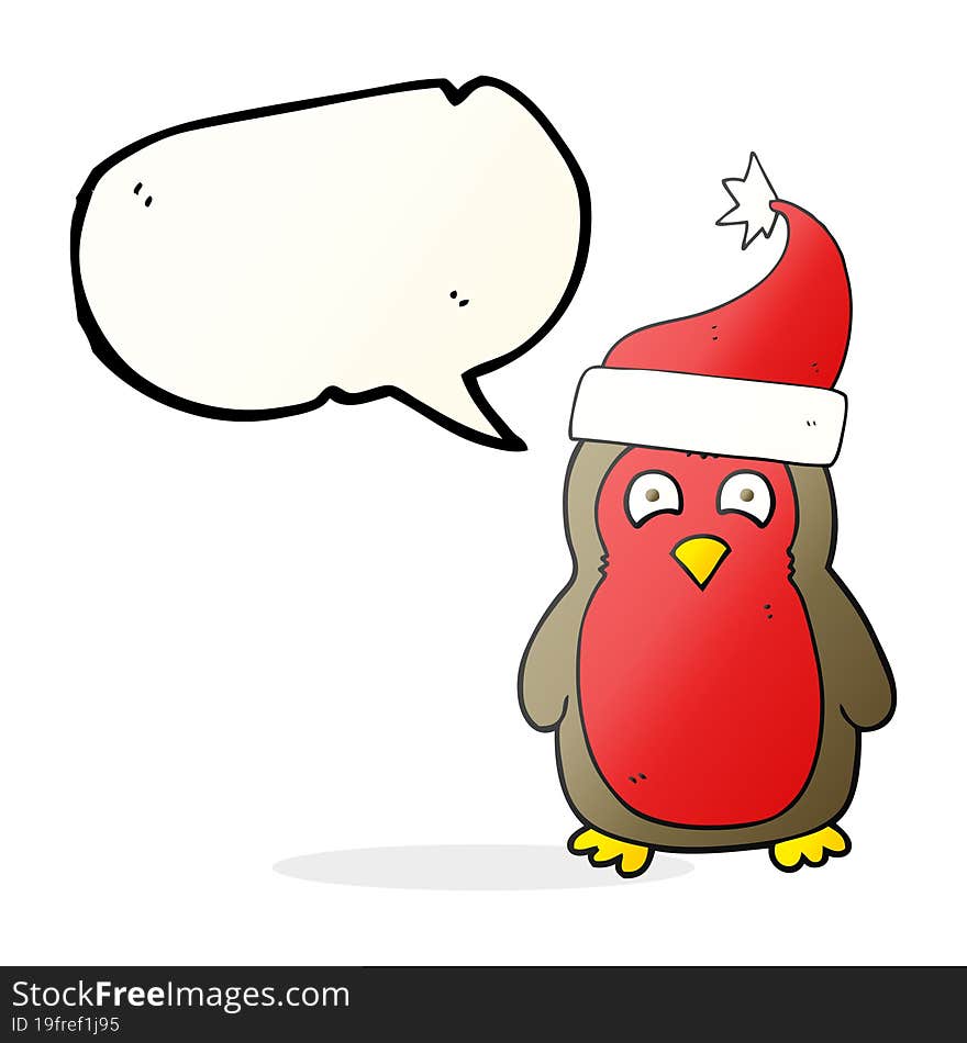 speech bubble cartoon christmas robin wearing santa hat