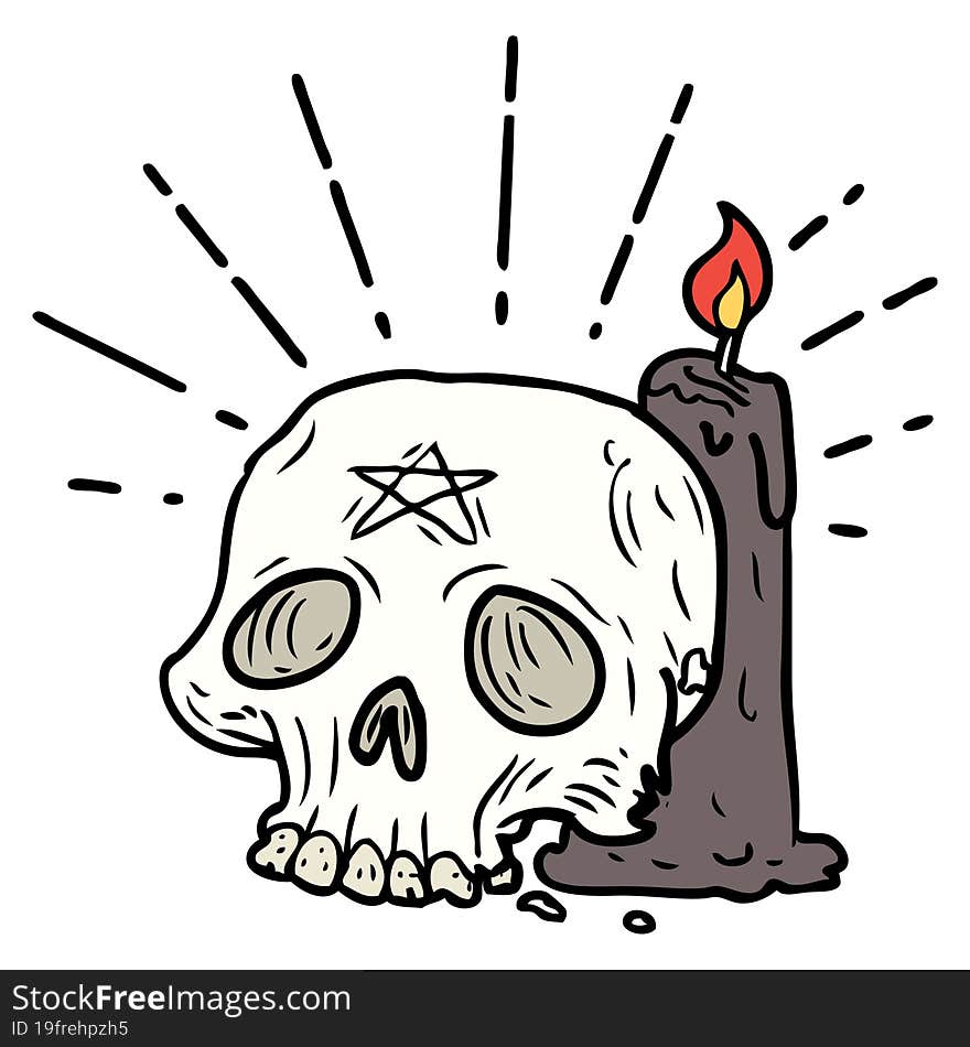 Traditional Tattoo Style Spooky Skull And Candle