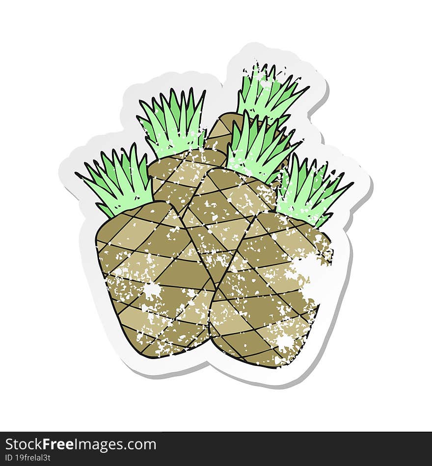 Retro Distressed Sticker Of A Cartoon Pineapples