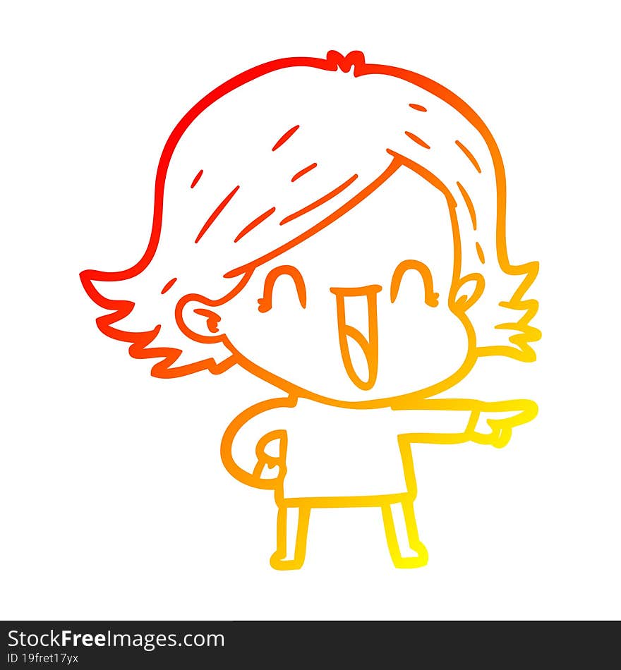 warm gradient line drawing of a cartoon laughing woman