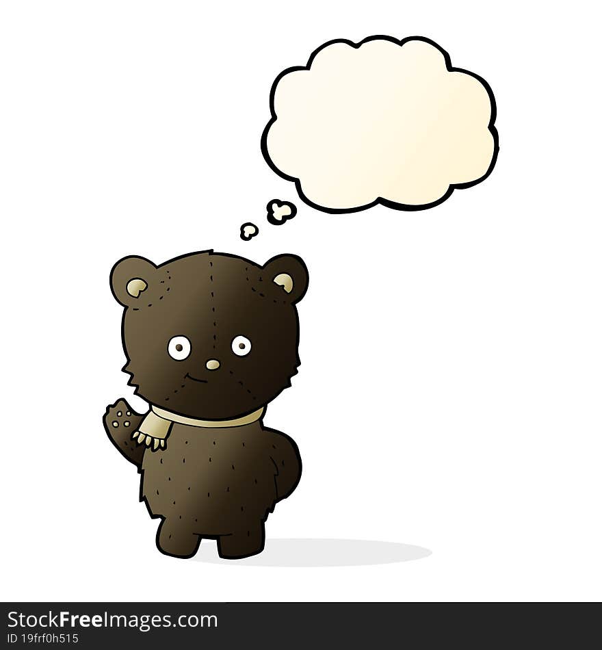 Cute Cartoon Black Bear Waving With Thought Bubble