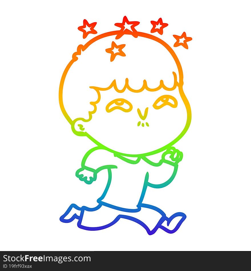 rainbow gradient line drawing cartoon amazed boy