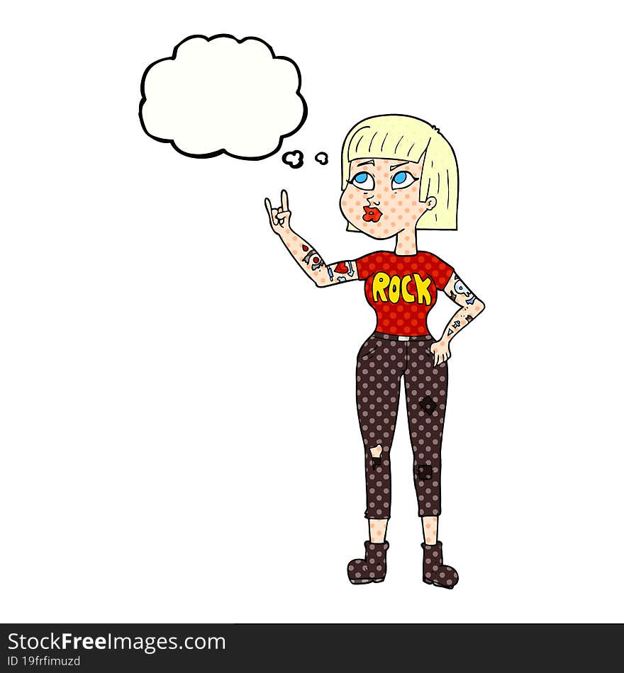 freehand drawn thought bubble cartoon rock girl