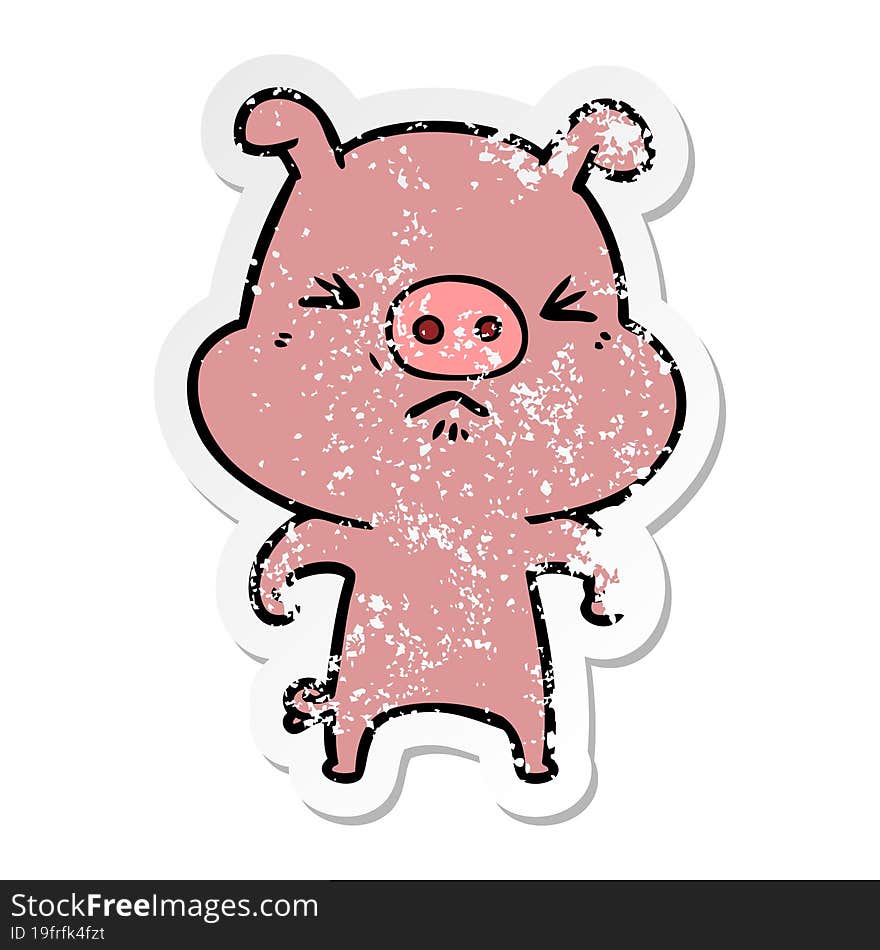 distressed sticker of a cartoon angry pig