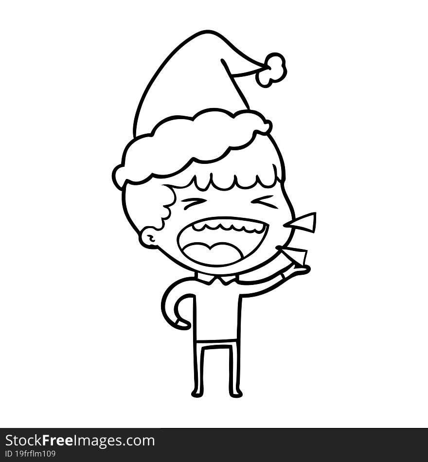 line drawing of a laughing man wearing santa hat