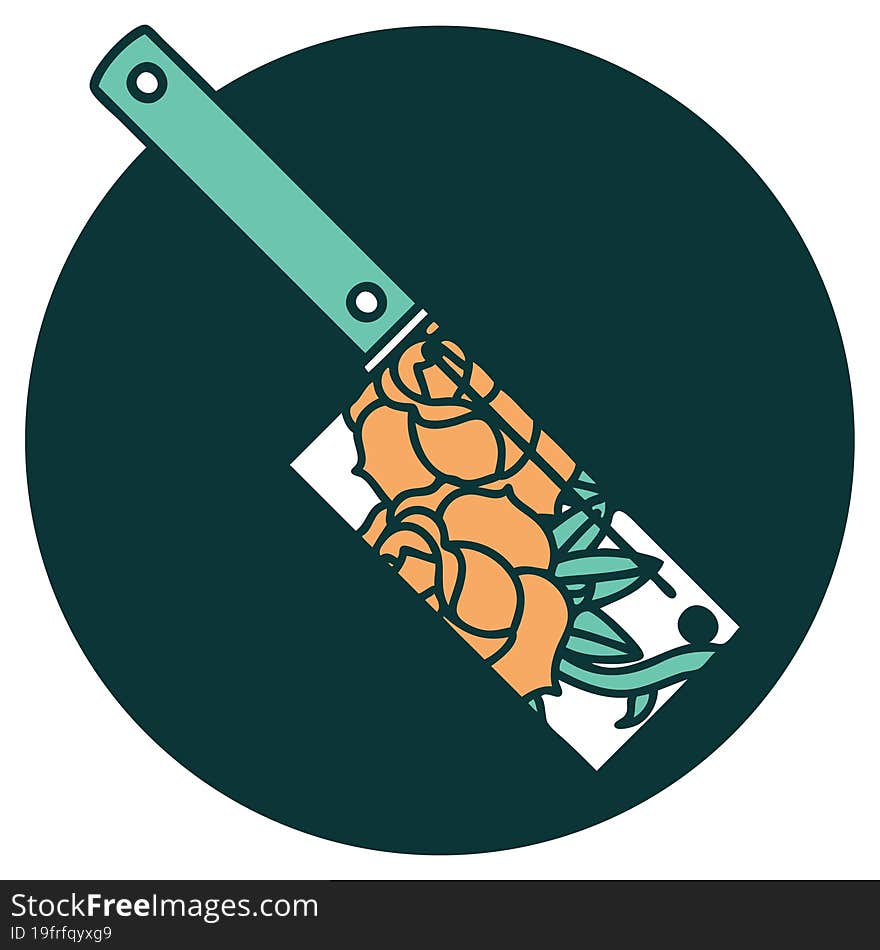 tattoo style icon of a cleaver and flowers