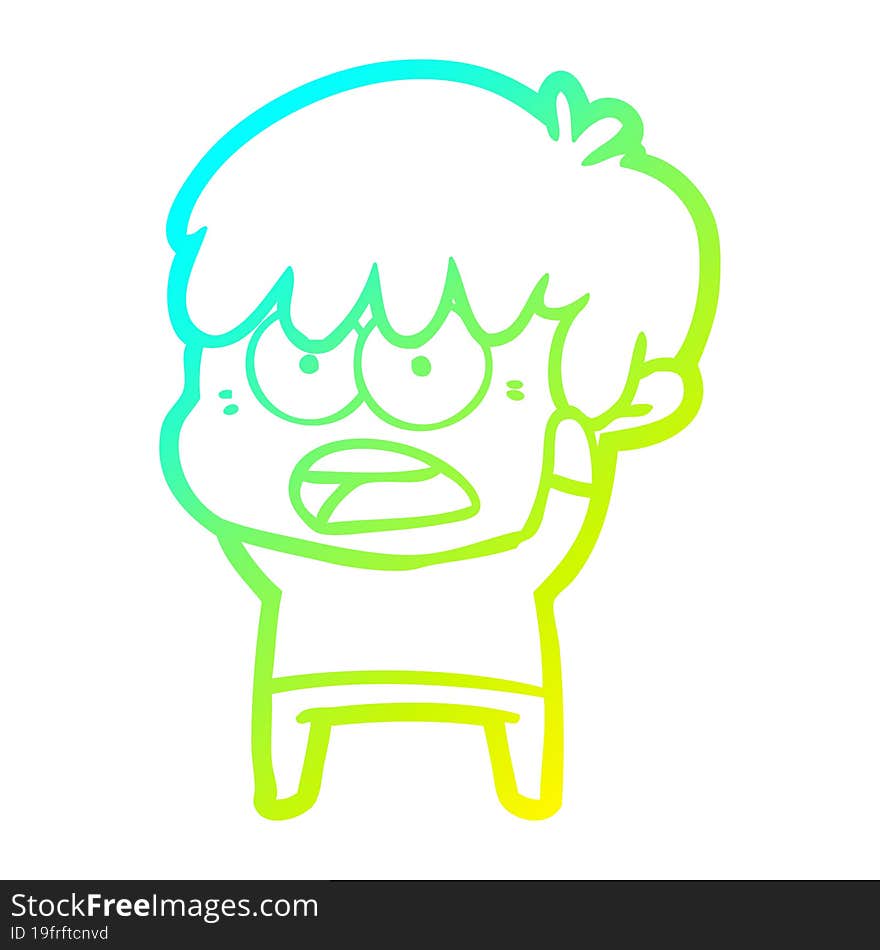 cold gradient line drawing worried cartoon boy