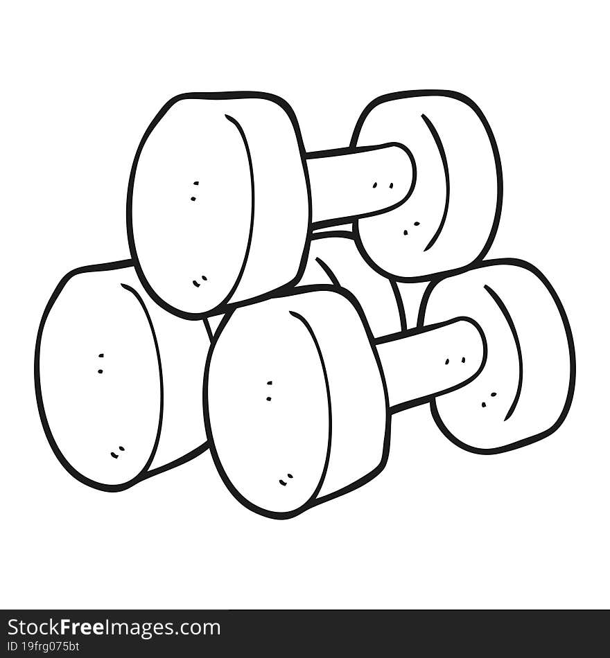 black and white cartoon dumbbells