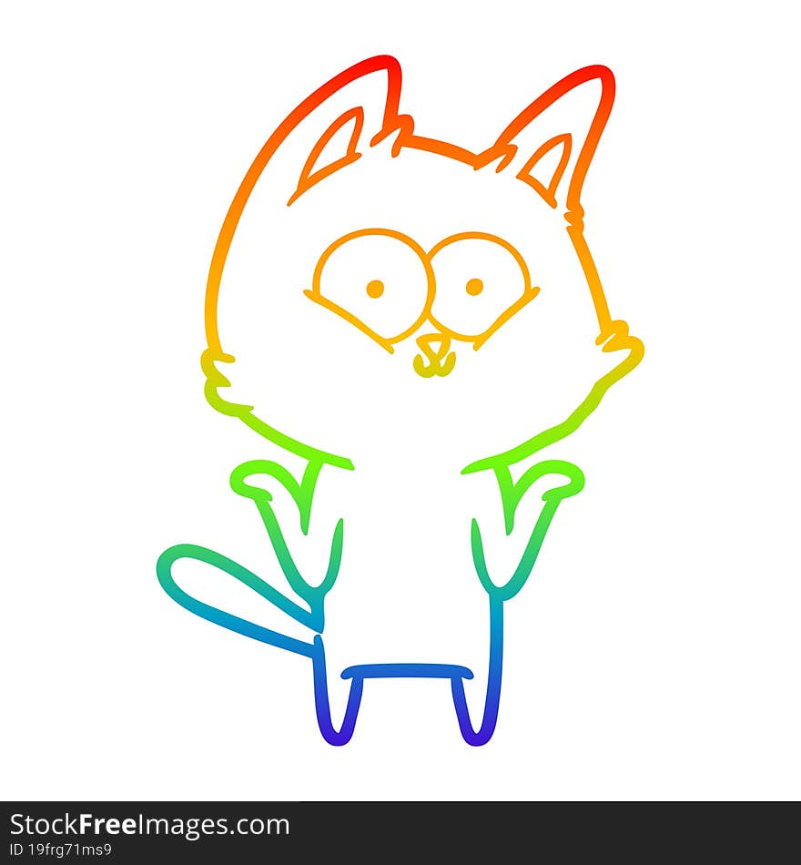 Rainbow Gradient Line Drawing Cartoon Cat Shrugging Shoulders