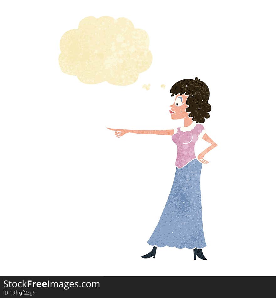 cartoon woman pointing finger with thought bubble