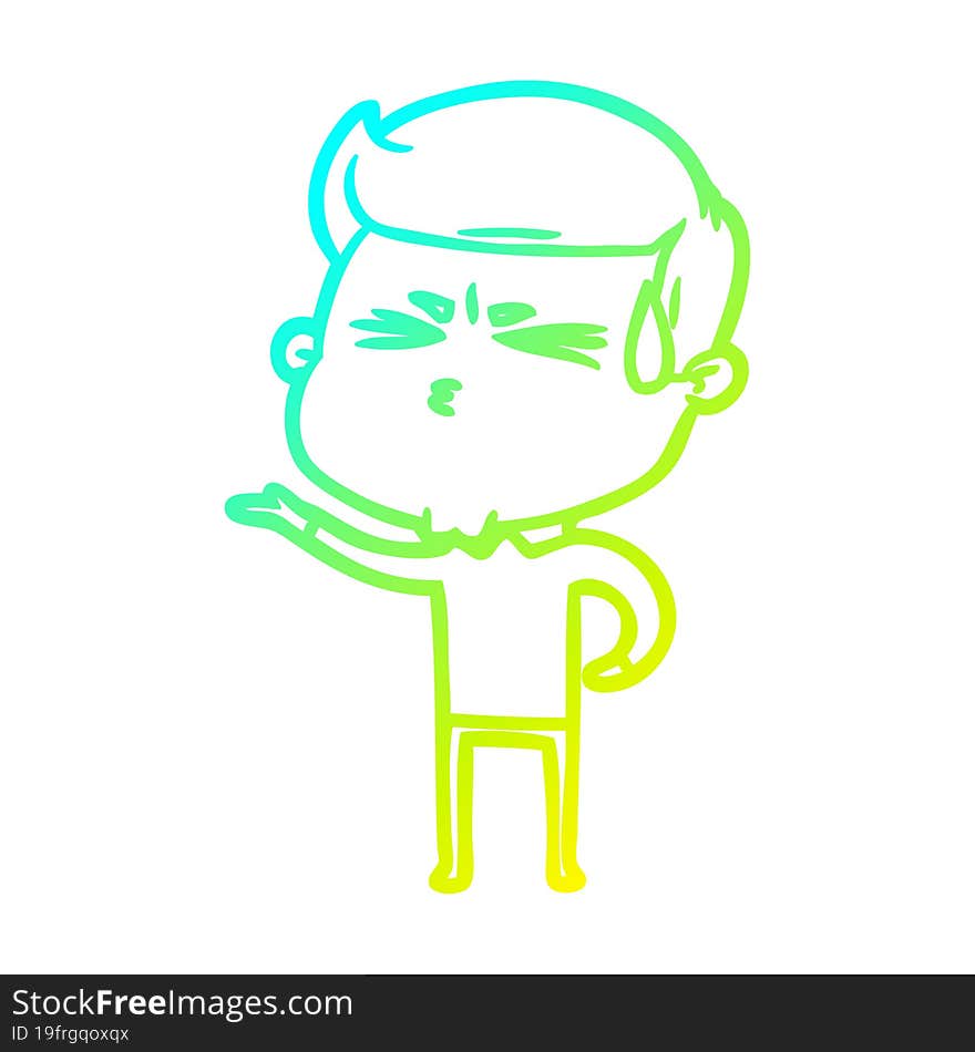 Cold Gradient Line Drawing Cartoon Man Sweating