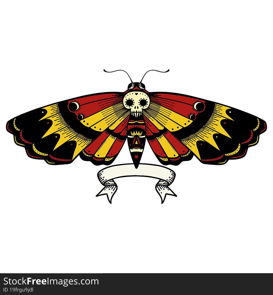 tattoo with banner of a deaths head moth